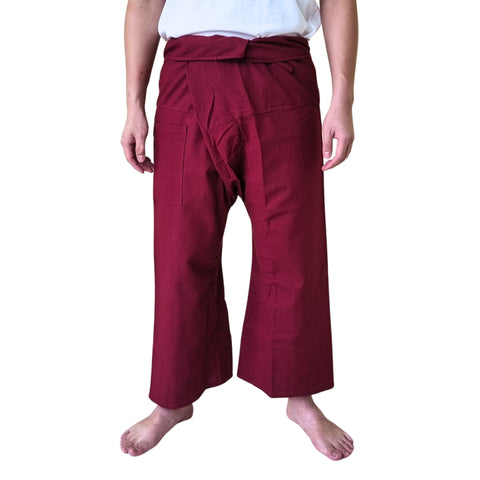 Atiya Unisex Thai Long Fisherman Pants, Yoga & Meditation, Martial Arts, Long Cotton Pants (Red)