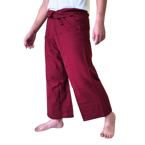 Atiya Unisex Thai Long Fisherman Pants, Yoga & Meditation, Martial Arts, Long Cotton Pants (Red)