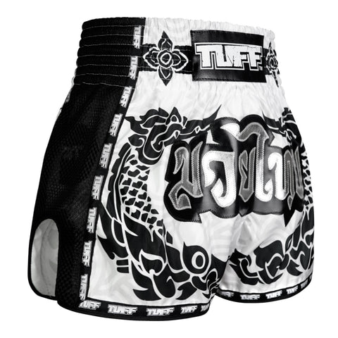 TUFF Muay Thai Boxing Shorts New Retro Style "The Great Hongsa White"