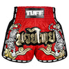 TUFF Muay Thai Boxing Shorts New Retro Style "Red Twin Tiger With Gold Text"