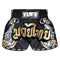 TUFF Muay Thai Boxing Shorts Black Retro Style Double Tiger With Gold Text