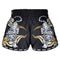 TUFF Muay Thai Boxing Shorts Black Retro Style Double Tiger With Gold Text