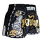 TUFF กางเกงมวยไทย เสือคู่ สไตล์เรโทร สีดำ อักษรสีทอง 