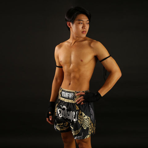 TUFF Muay Thai Boxing Shorts Thai King Of Naga Black