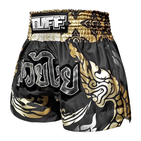 TUFF Muay Thai Boxing Shorts Thai King Of Naga Black