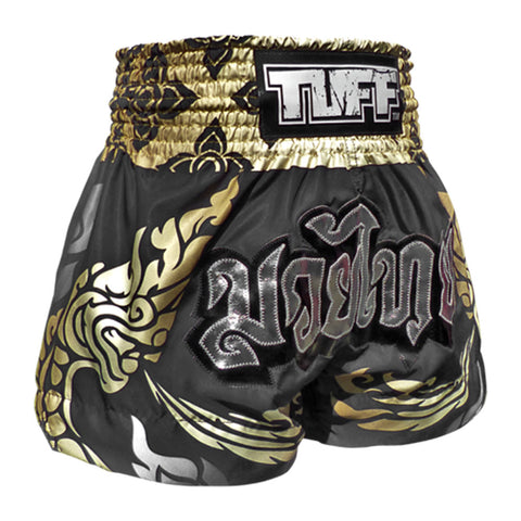 TUFF Muay Thai Boxing Shorts Thai King Of Naga Black